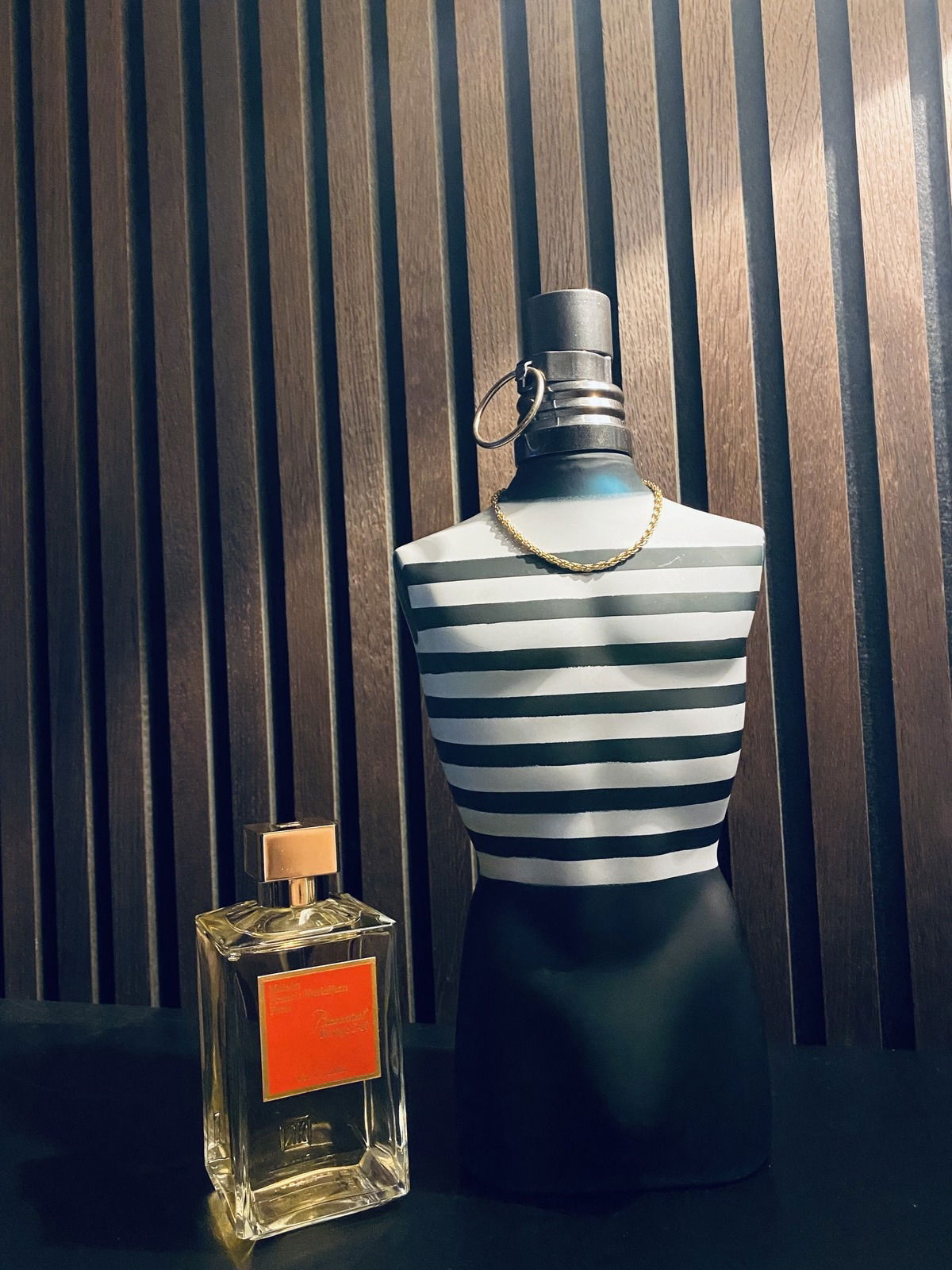 1 liter of le male 1995 batch, next to 200 ml Baccarat as comparison.