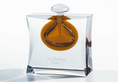 24 Faubourg is a classic Hermès scent, a feminine floral containing rose, iris and orange blossom. There were only 1,000 of these limited-edition bottles released worldwide; the one above is St. Louis crystal.