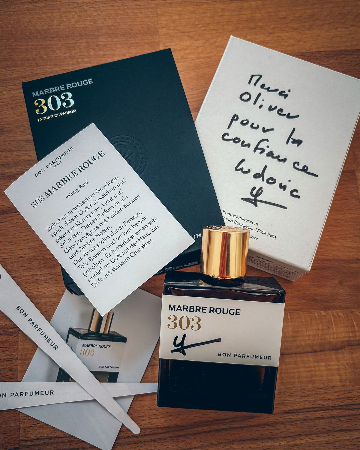 Hier mein "Catch of the day" - ein signierter Duft vom Firmengründer Ludovic Bonneton von Bon Parfumeur, den ich im Rahmen eines Events kennenlernen durfte.