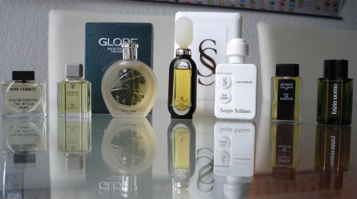 Top Vintage-Minis Teil II, von links nach rechts: Nino Cerruti, Gucci Nobile, Rochas Globe, Aigner Cest Moi, Sergio Soldano for men [White], Azzaro Acteur, Krizia Uomo