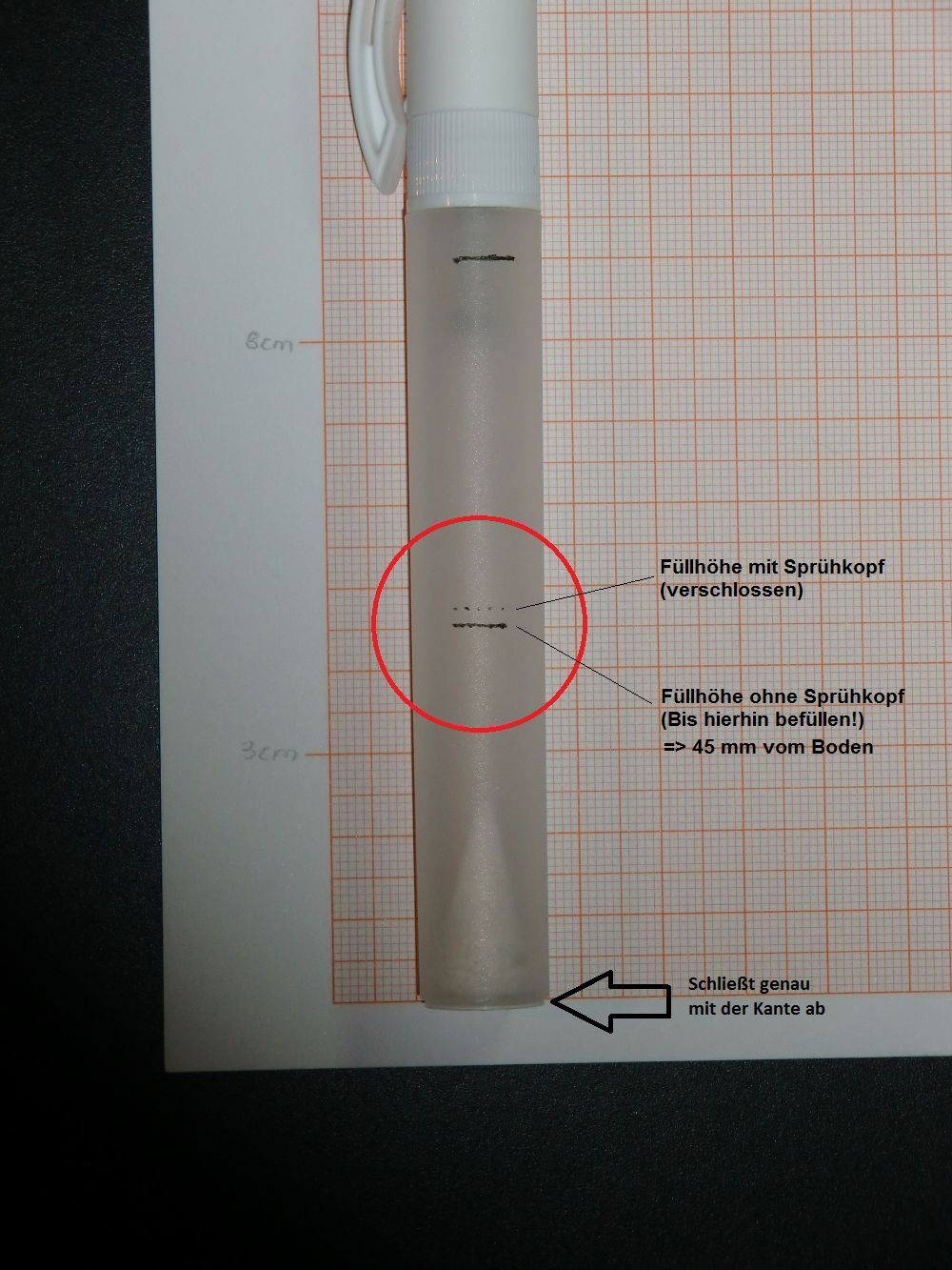 Archivbild: Hilfe zur Erstellung eines Referenz TZs (G&F), hier mit Fokus auf die 5ml-Markierung