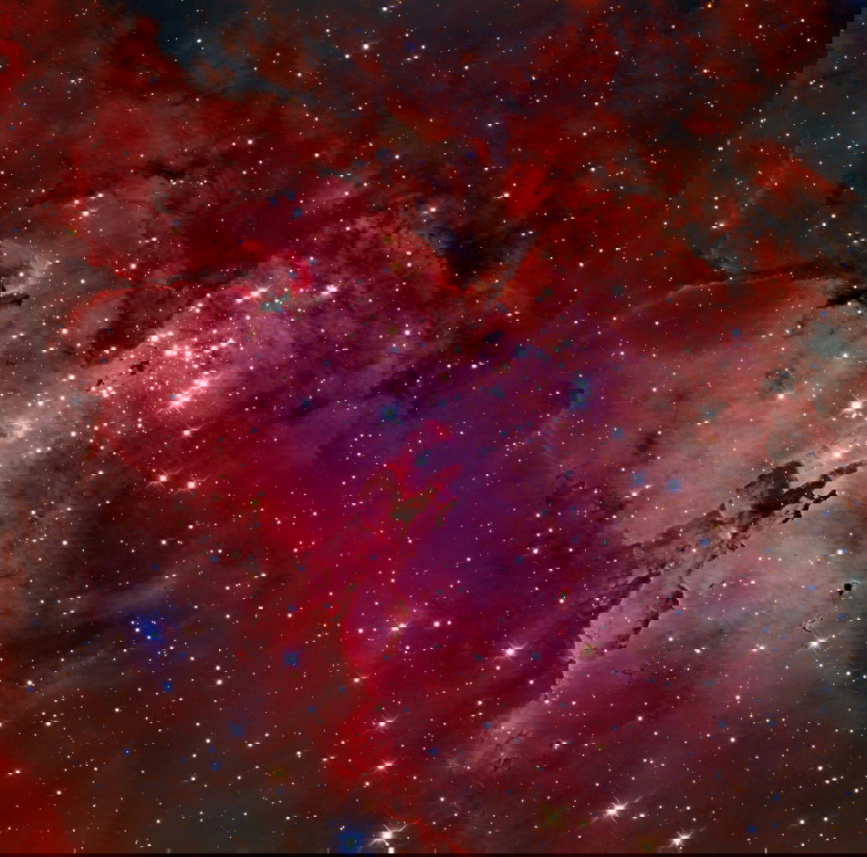 Der Adler-Nebel IC4703 oder M16 im Sternbild Schlange (liegt auch im Schwanz der Schlange), Infrarot-Aufnahme. ca. 75 Lichtjahre gross und bestehend aus Staub und leuchtendem Gas. In der Mitte sieht man die "Säulen der Schöpfung".
