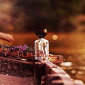 Am Abend im Holzboot angelegt auf blumiger Insel. (von Voula)