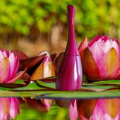 Wer findet den Fehler im Bild? Na ... ? Es fehlt die Spiegelung des Flakons im Wasser. Ist natürlich getrickst, war doch klar, oder? Der Flakon wäre in Natura sicher abgesoffen. ;-) (by Parfumine)